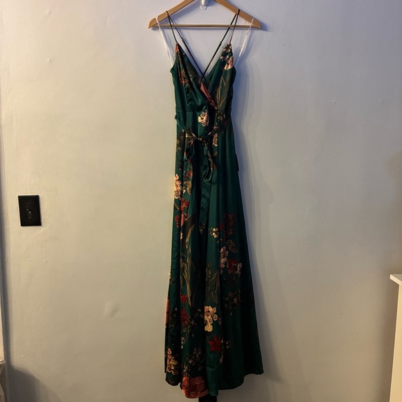 LULUS Still the One Maxi Dress Gown Emerald Green Floral Satin Wedding Guest S - Picture 4 of 13